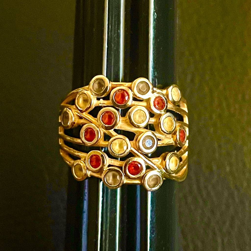 925 Preowned Sterling Silver Gold Plated Multi Color Stone Ring